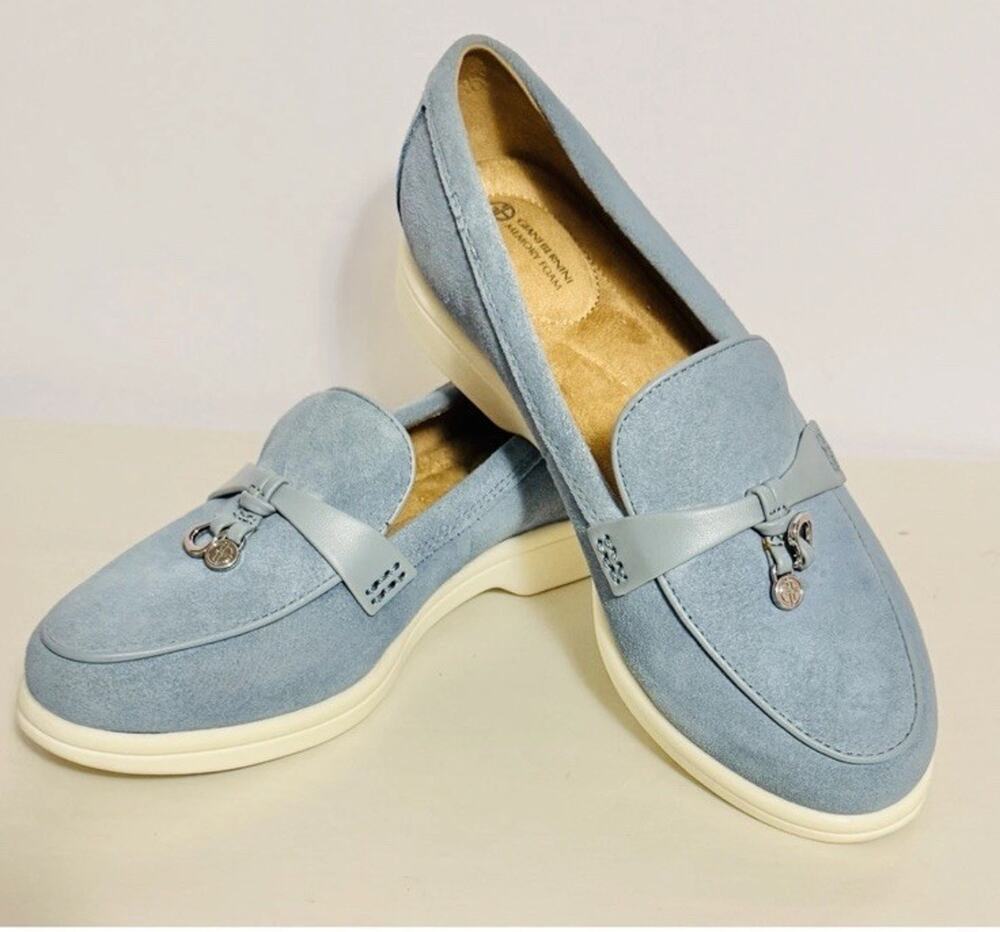 Giani Bernini Leslee Blue Suede Memory Foam Loafers Horsebit Shoes 8.5